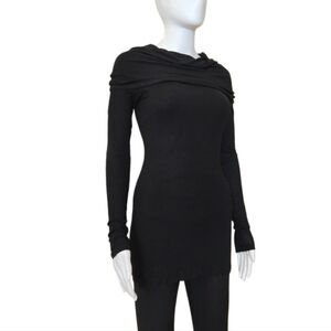 REBECCA BEESON Cashmere-Blend Convertible Cowl Neck Slim Fit Rib Knit Tunic Top